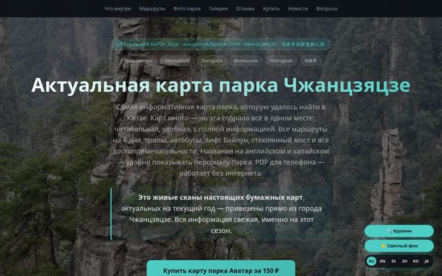 Сайттын биринчи экраны: Аватар паркынын картасы